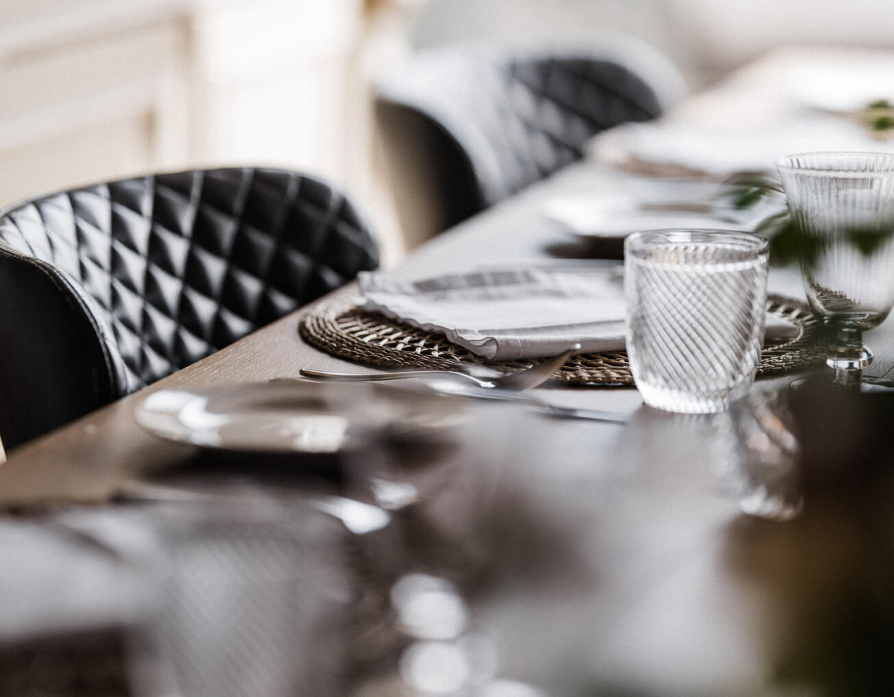 Close up shot of a set dining table at Barnsgrove, Hampshire