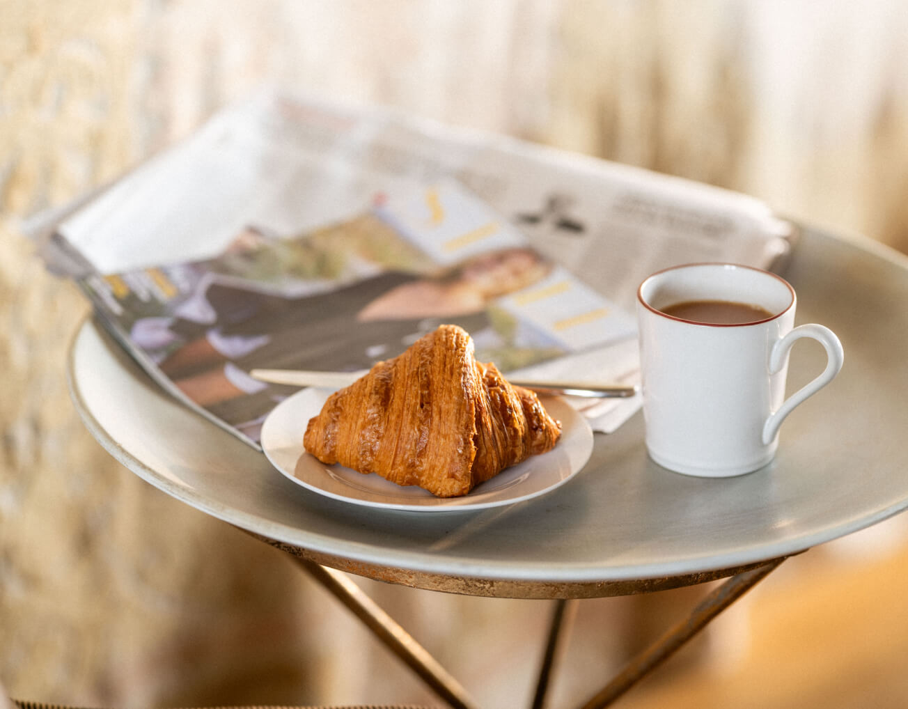 Breakfast croissant and coffee at Barnsgrove, Hampshire