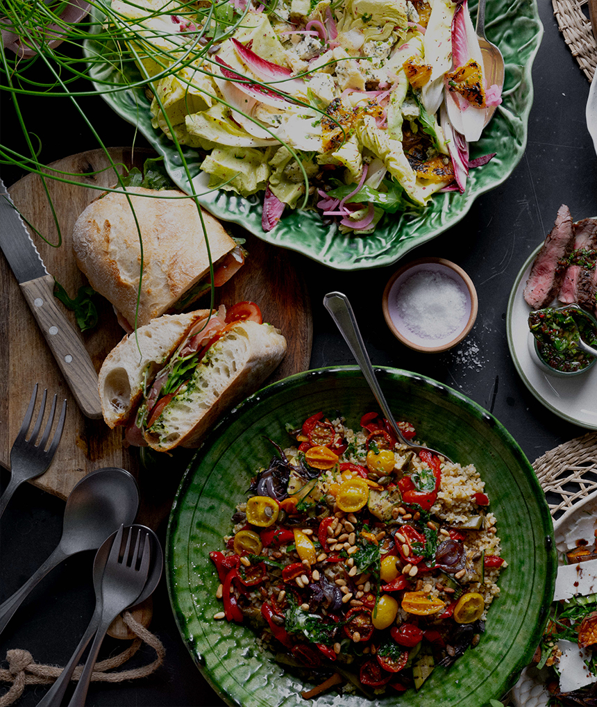 Array of summer lunch dishes at Barnsgrove, Hampshire